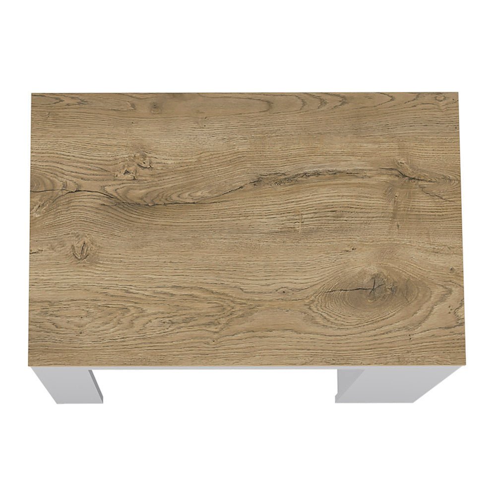 Anthony & Home Harlan Reserve kitchen island with three-sided shelf, showcasing a sturdy wooden surface and open storage design.