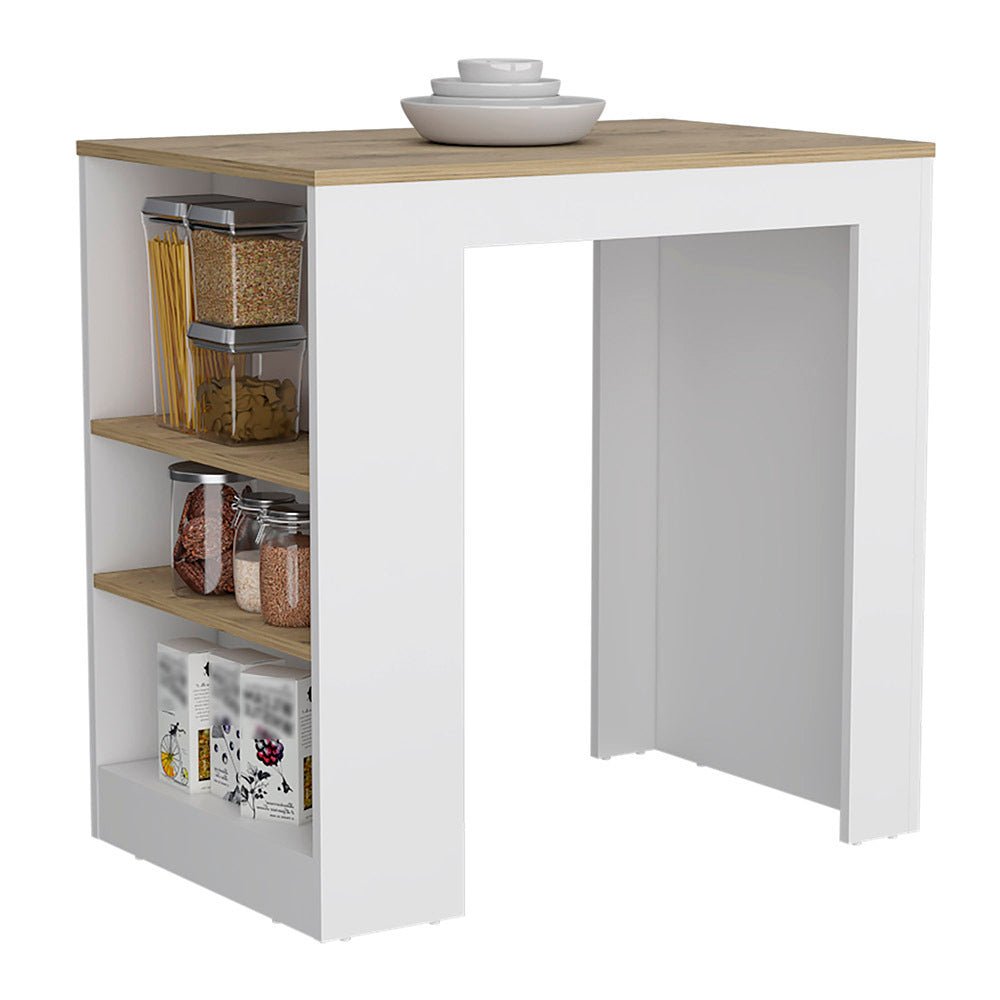 Anthony & Home Harlan Reserve kitchen island with three-sided shelf, featuring a sturdy wooden surface and open storage design.