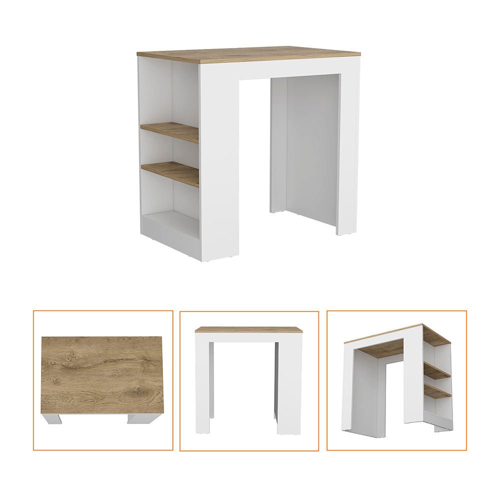 Anthony & Home Harlan Reserve kitchen island with three-sided shelf, wooden surface and storage space for kitchen organization.