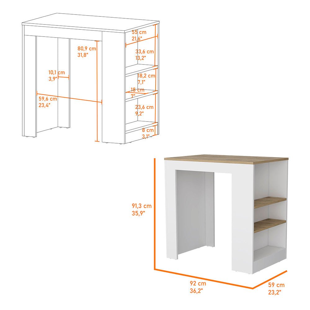 Anthony & Home Harlan Reserve Kitchen Island with three-sided shelf, showing a wooden kitchen cart with storage and workspace.