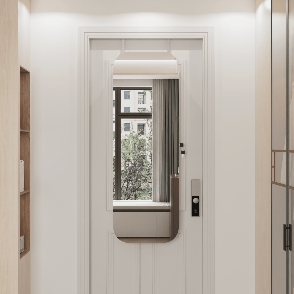Anthony & Home HD glass mirror jewelry cabinet armoire with multiple compartments and a sleek, modern design.