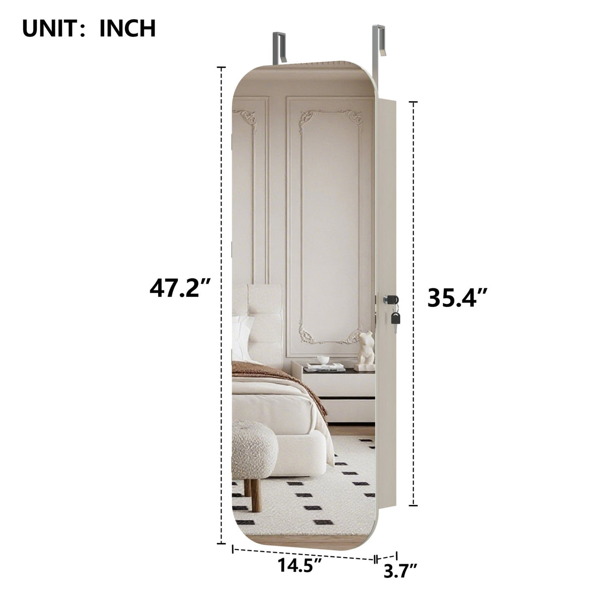 Anthony & Home HD Glass Mirror Jewelry Cabinet Armoire, exclusive edition with organized interior, sleek glass mirror front.