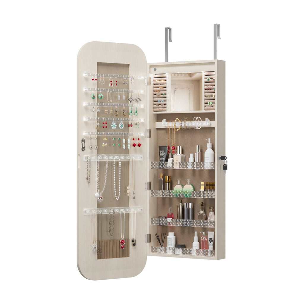 Anthony & Home HD Glass Mirror Jewelry Cabinet Armoire, exclusive edition with interior compartments and a sleek glass front.