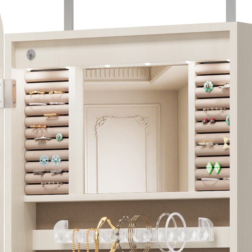 Anthony & Home HD glass mirror jewelry cabinet armoire with multiple compartments and a sleek, modern design.