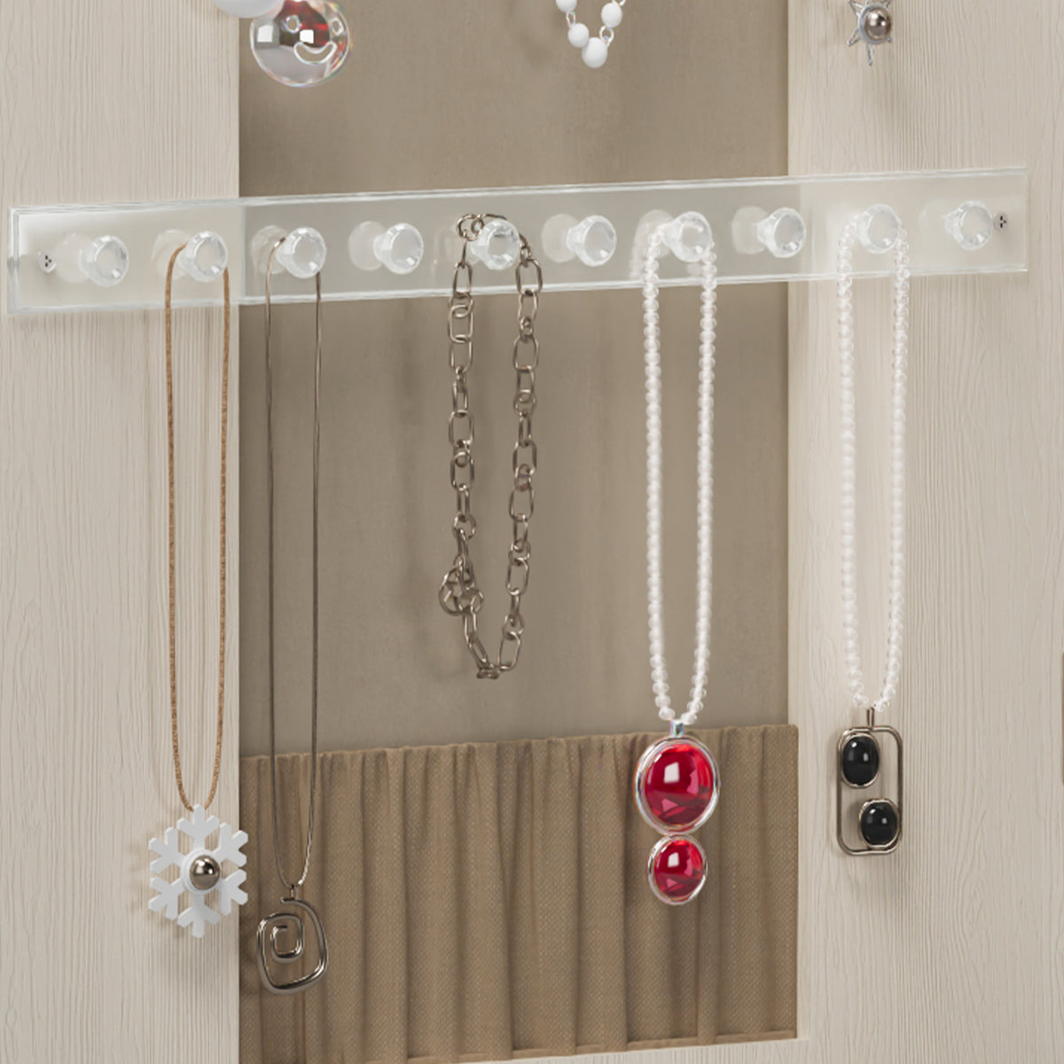 Anthony & Home HD glass mirror jewelry cabinet armoire with multiple compartments and a sleek design for organized jewelry storage.