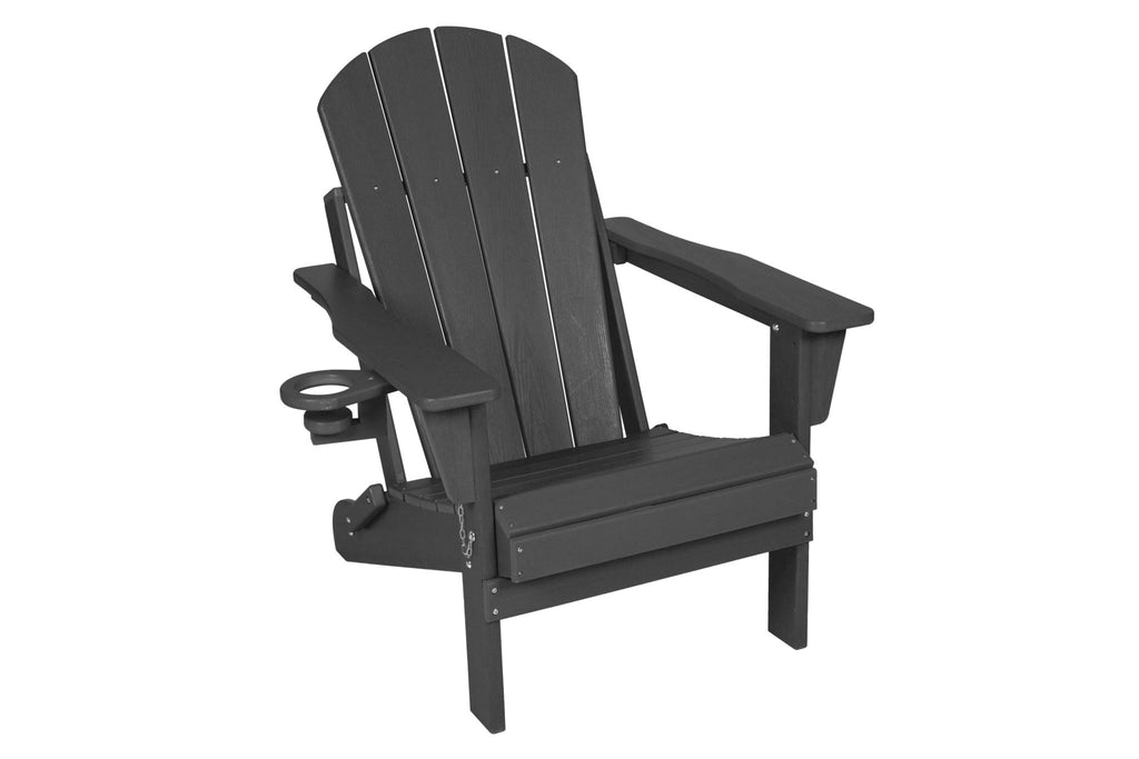Anthony & Home HDPE folding Adirondack chair in coastal gray with wood-textured finish, ideal for outdoor patio seating.