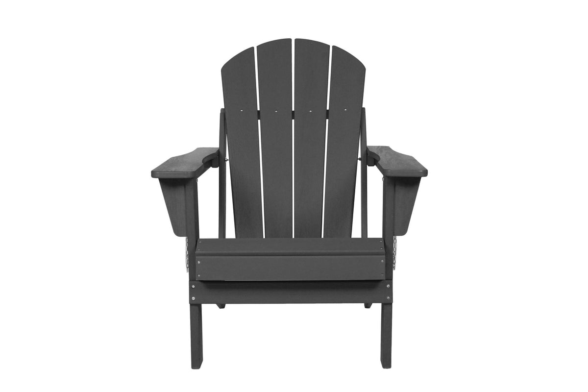 Coastal gray HDPE folding Adirondack chair with wood-textured finish by Anthony & Home, suitable for outdoor patio seating