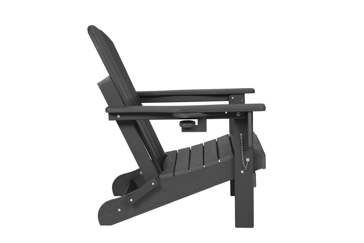 Coastal gray HDPE folding Adirondack chair with wood-textured finish by Anthony & Home, suitable for outdoor patio or garden seating.