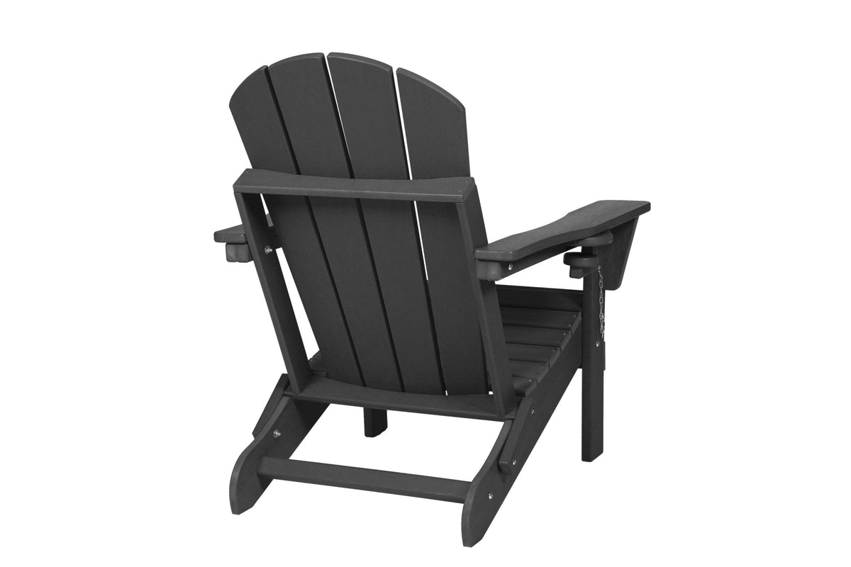 Anthony & Home HDPE folding Adirondack chair in coastal gray with wood-textured finish, ideal for outdoor relaxation.