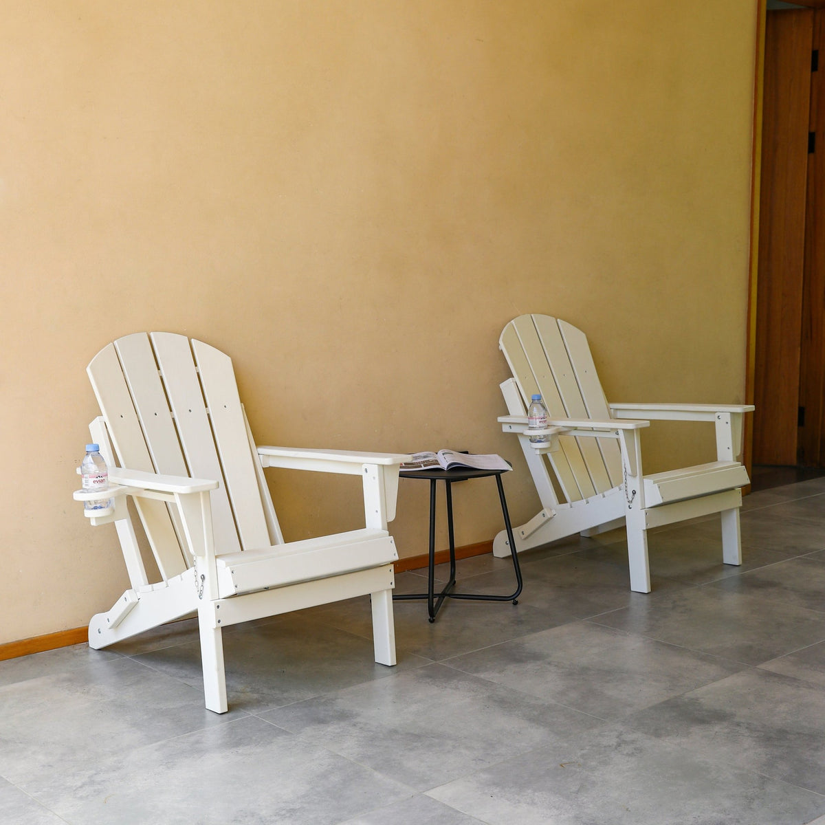 HDPE wood-texture Adirondack chair from Anthony & Home Coastal Collection, showcasing durable outdoor seating in natural wood finish.