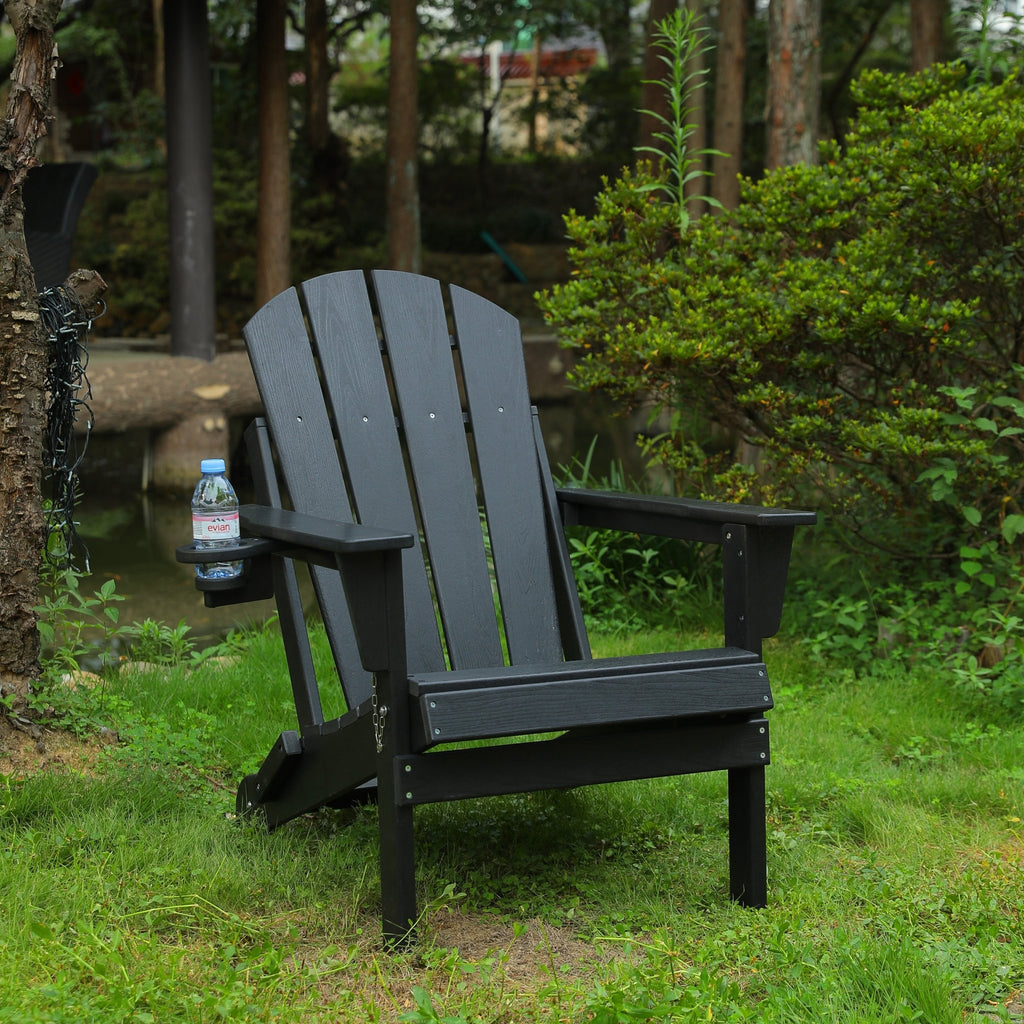 HDPE wood texture folding Adirondack chair from Anthony & Home, showcasing durable outdoor seating with a natural wood finish.