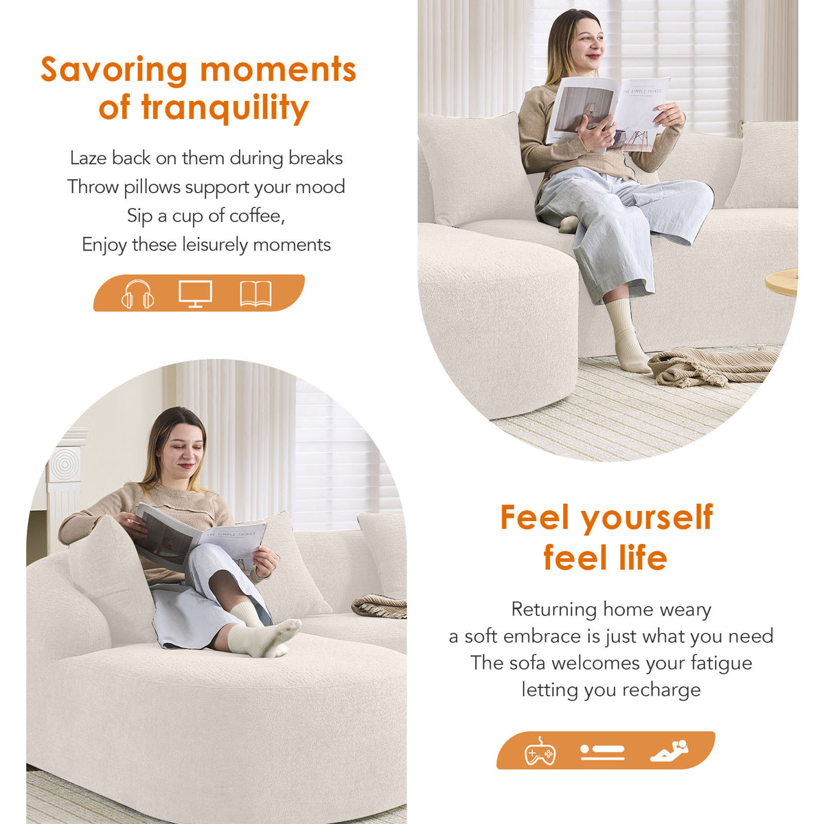 Anthony & Home Heritage Collection L-shaped sectional with curved chaise, showcasing minimalist, elegant upholstery and modern design.