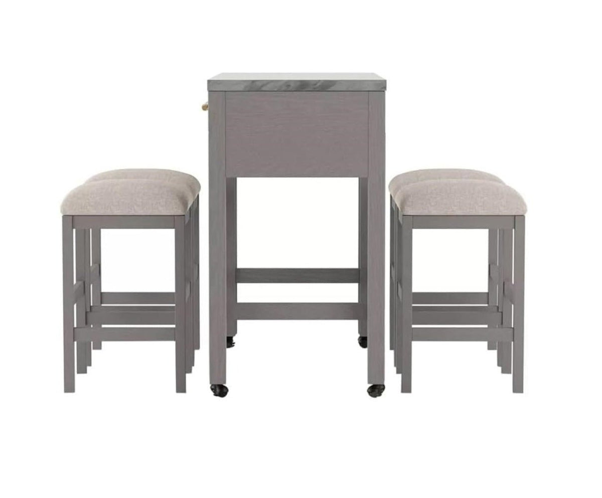 Anthony & Home Heritage counter-height dining set with faux marble top, showing a sleek table and matching chairs in a modern dining room.