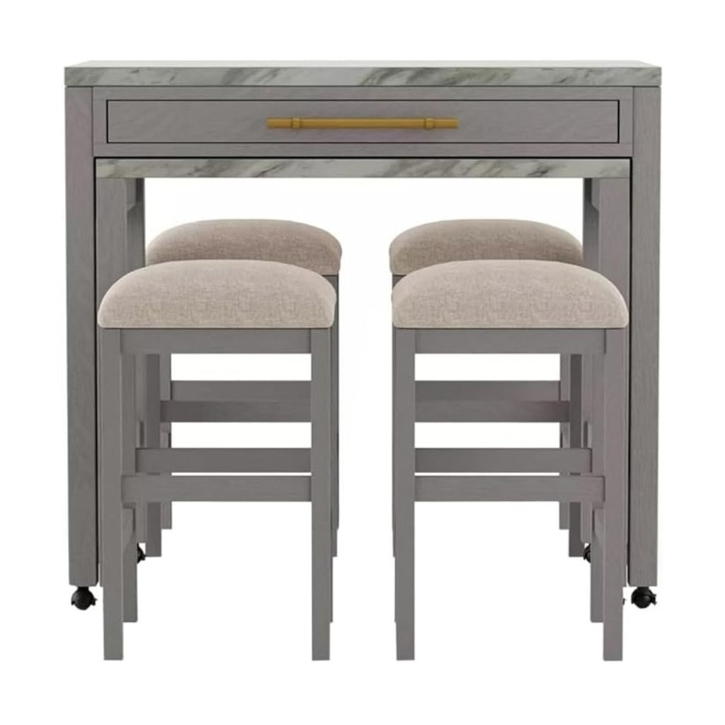 Anthony & Home heritage counter-height dining set with faux marble top, showing the table and matching chairs in a modern dining space.