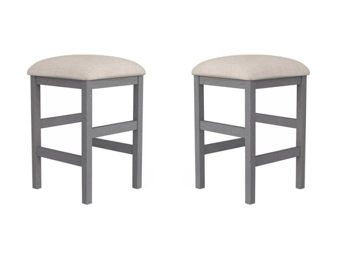 Heritage counter-height dining set by Anthony & Home with faux marble tabletop and four matching chairs.