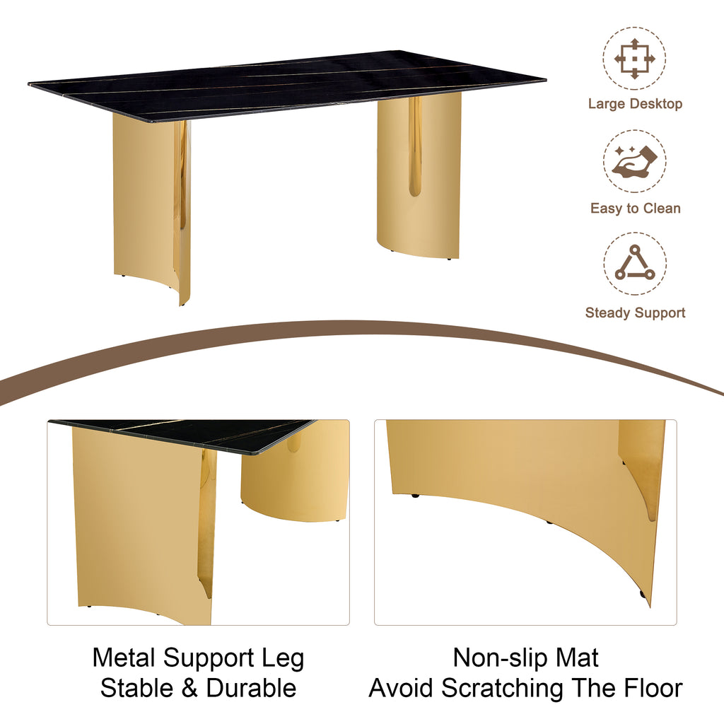 Heritage Gold glass dining table set with six Anthony & Home chairs, featuring elegant gold accents and modern design.