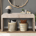 Heritage solid wood console table by Anthony & Home with hidden drawers, showcasing a classic design and smooth finish.
