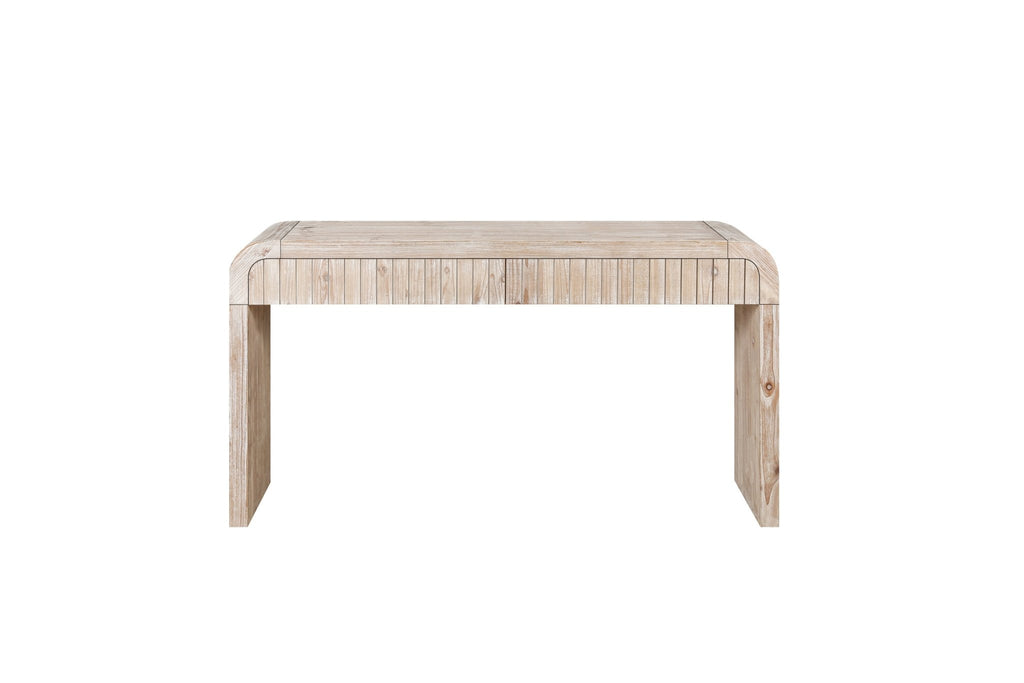 Heritage solid wood console table with hidden drawers by Anthony & Home, showcasing a sleek, natural wood finish and elegant design.