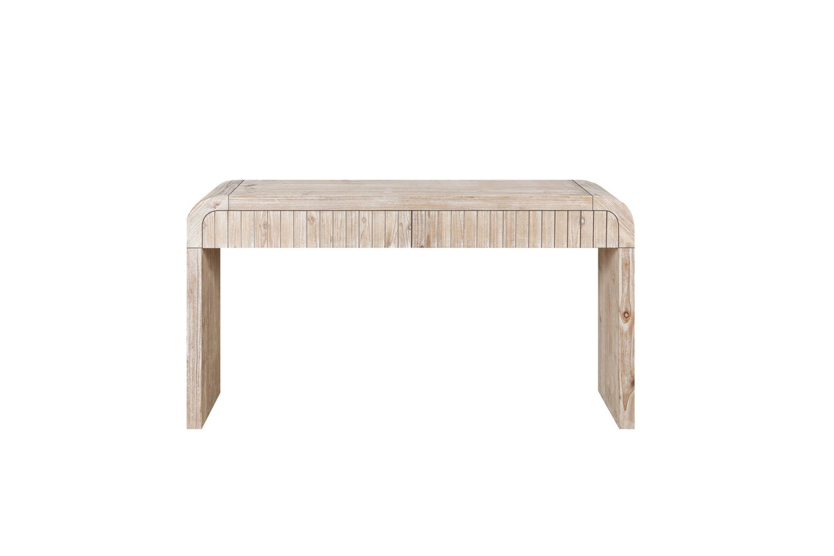 Heritage solid wood console table with hidden drawers by Anthony & Home, showcasing a sleek, natural wood finish and elegant design.