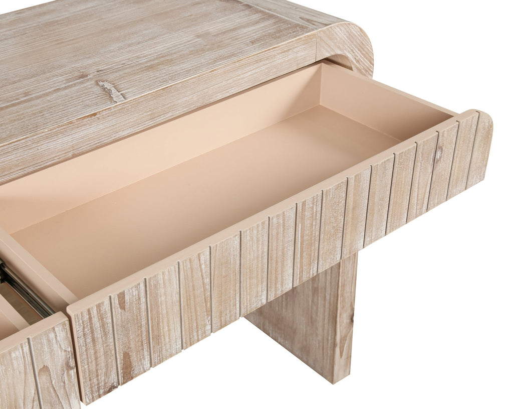 Heritage solid wood console table by Anthony & Home with hidden drawers, featuring a sleek, elegant design for living room or entryway.