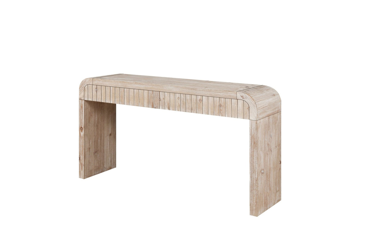 Anthony & Home Heritage solid wood console table with hidden drawers, showcasing a sleek design and natural wood finish.