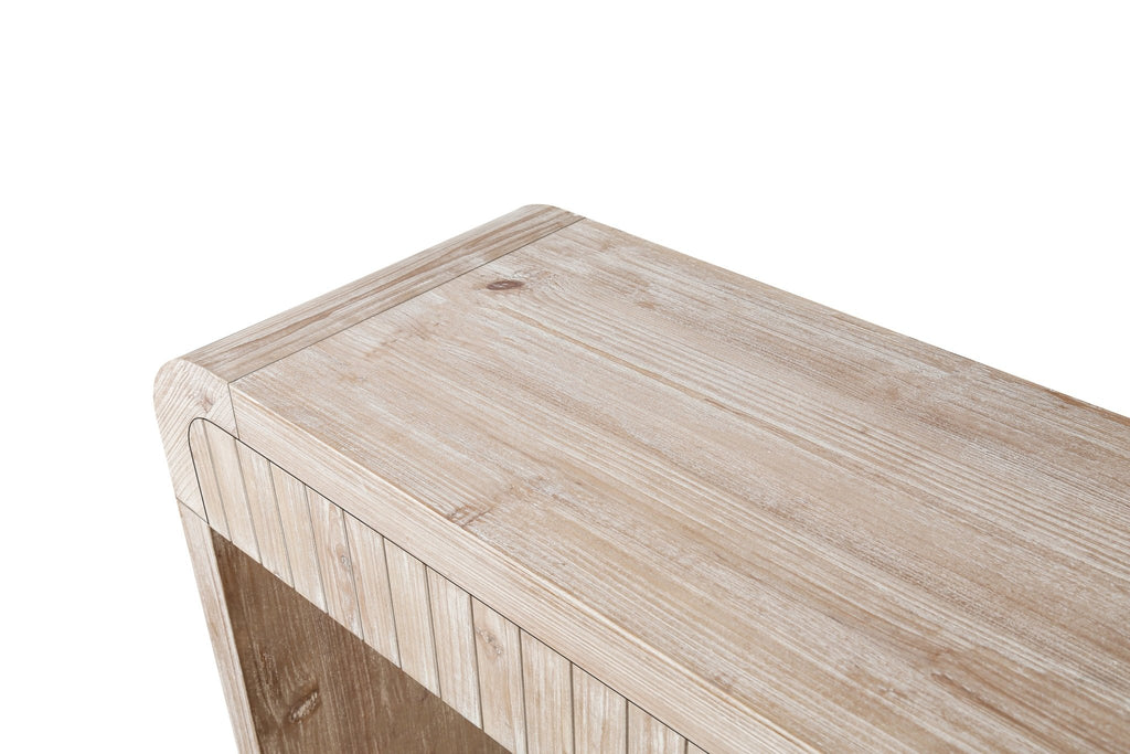 Heritage solid wood console table with hidden drawers by Anthony & Home, showcasing a sleek, natural wood finish and elegant design.
