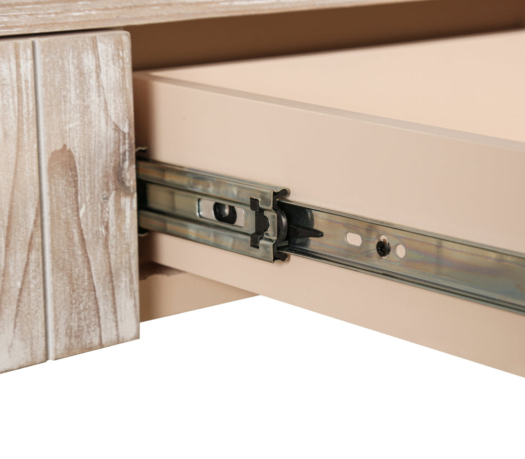 Anthony & Home Heritage solid wood console table with hidden drawers, showcasing a sleek design and natural wood finish.