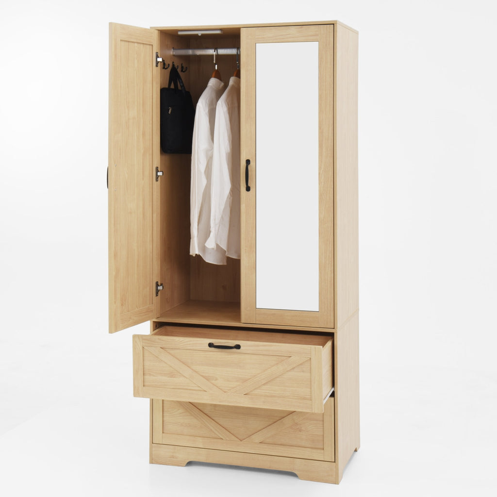 Anthony & Home Heritage wardrobe with mirror, induction light, and spacious storage, showcasing modern wooden furniture design.