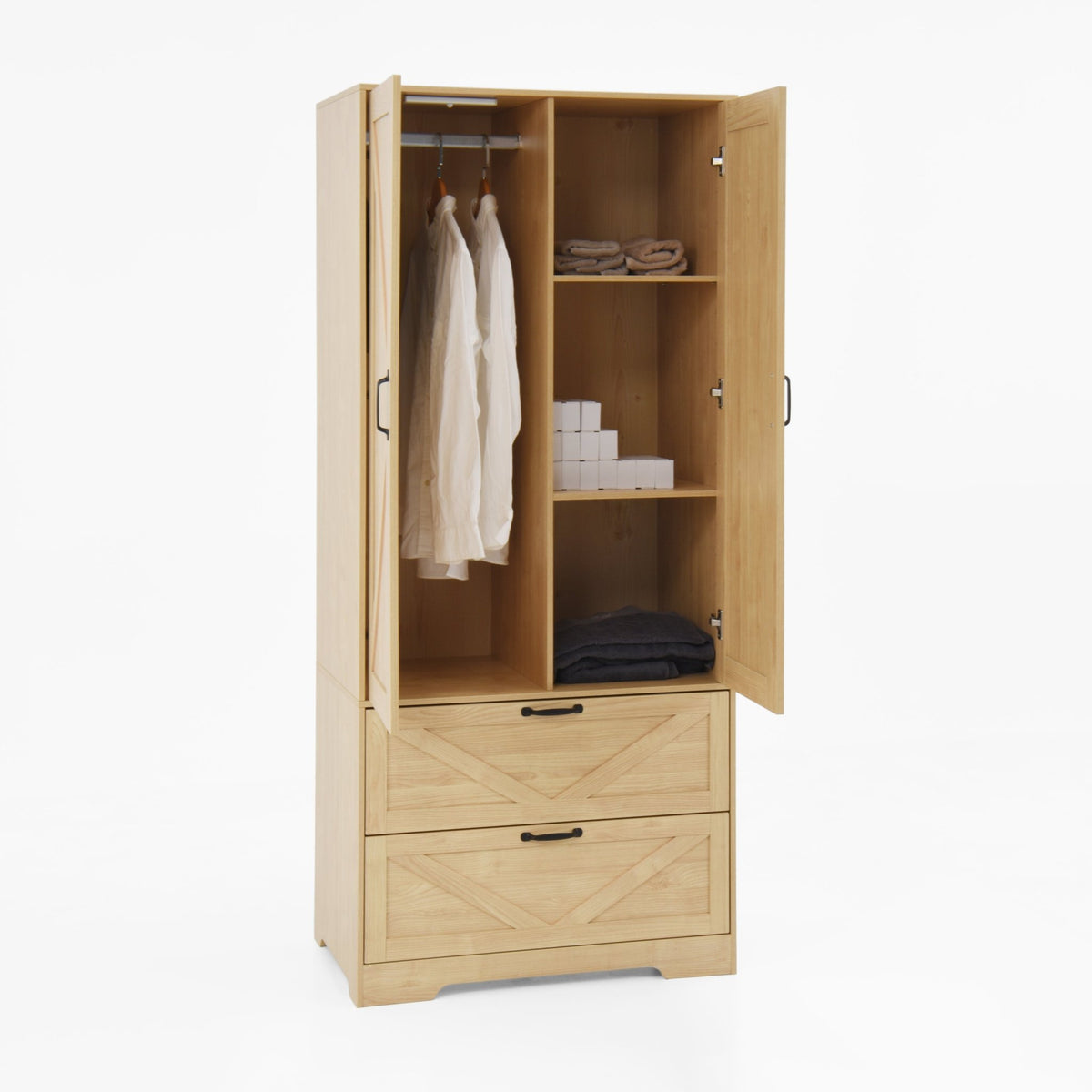 Anthony & Home Heritage wardrobe with mirror, features induction light, wooden finish, and spacious interior for clothing storage.