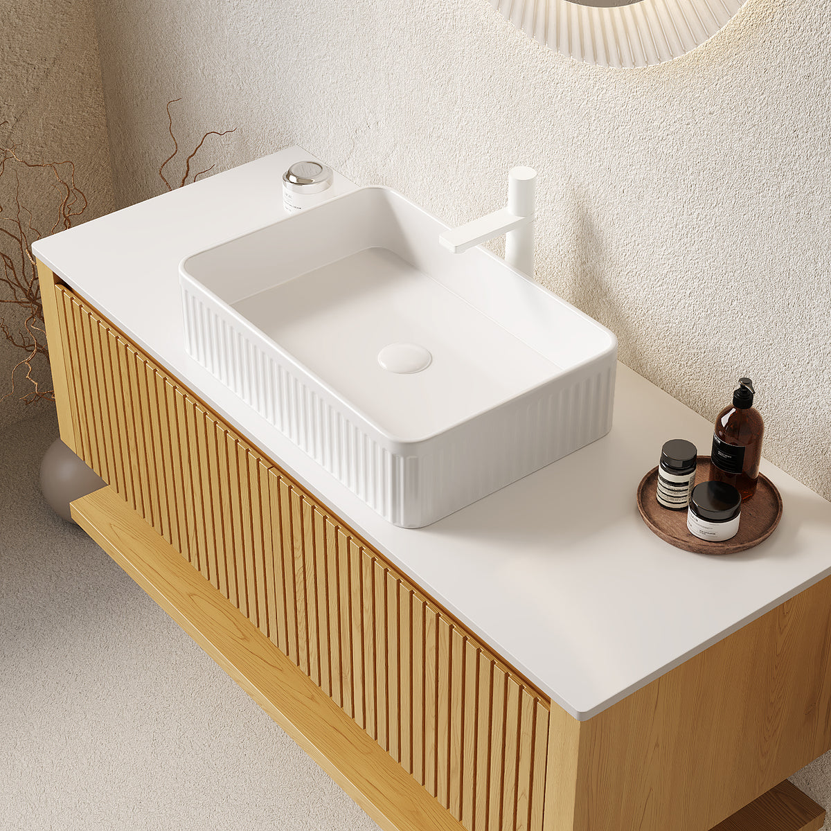Hizon Atelier 48-inch wall mount vanity with sintered stone countertop by Anthony & Home, featuring sleek modern design.