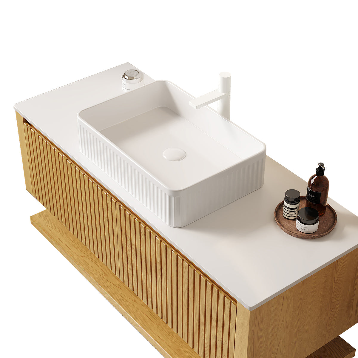 Hizon Atelier 48-inch wall mount vanity with sintered stone countertop by Anthony & Home, showcasing sleek modern design.