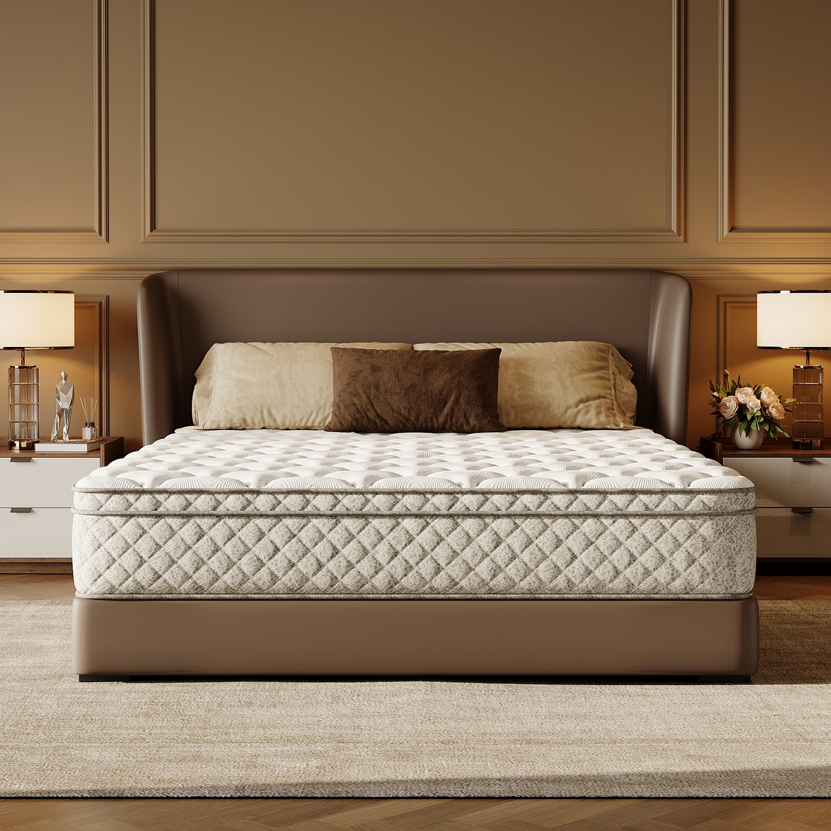 Anthony & Home hybrid queen mattress with gel-infused memory foam, showcasing the plush, supportive surface and layered construction.