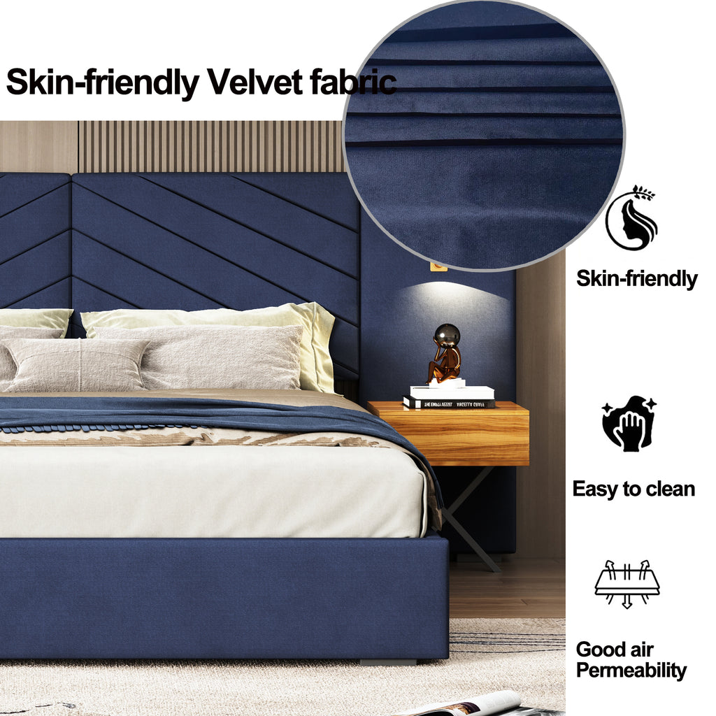 Ice Velvet Queen Bed Frame with channel tufted wingback headboard by Anthony & Home, featuring plush velvet fabric and elegant design.