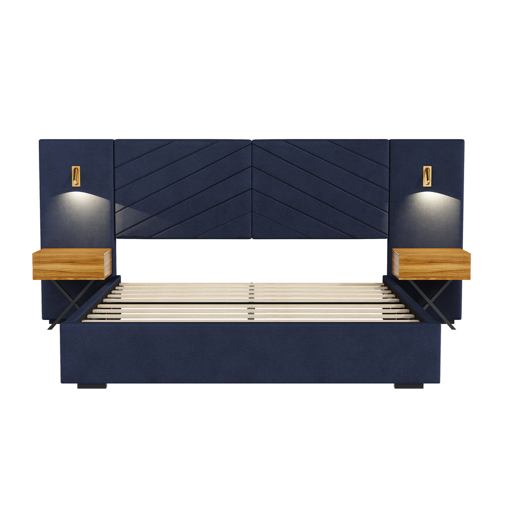 Ice Velvet Queen Bed Frame with channel-tufted wingback headboard by Anthony & Home, showcasing plush velvet upholstery and elegant design.