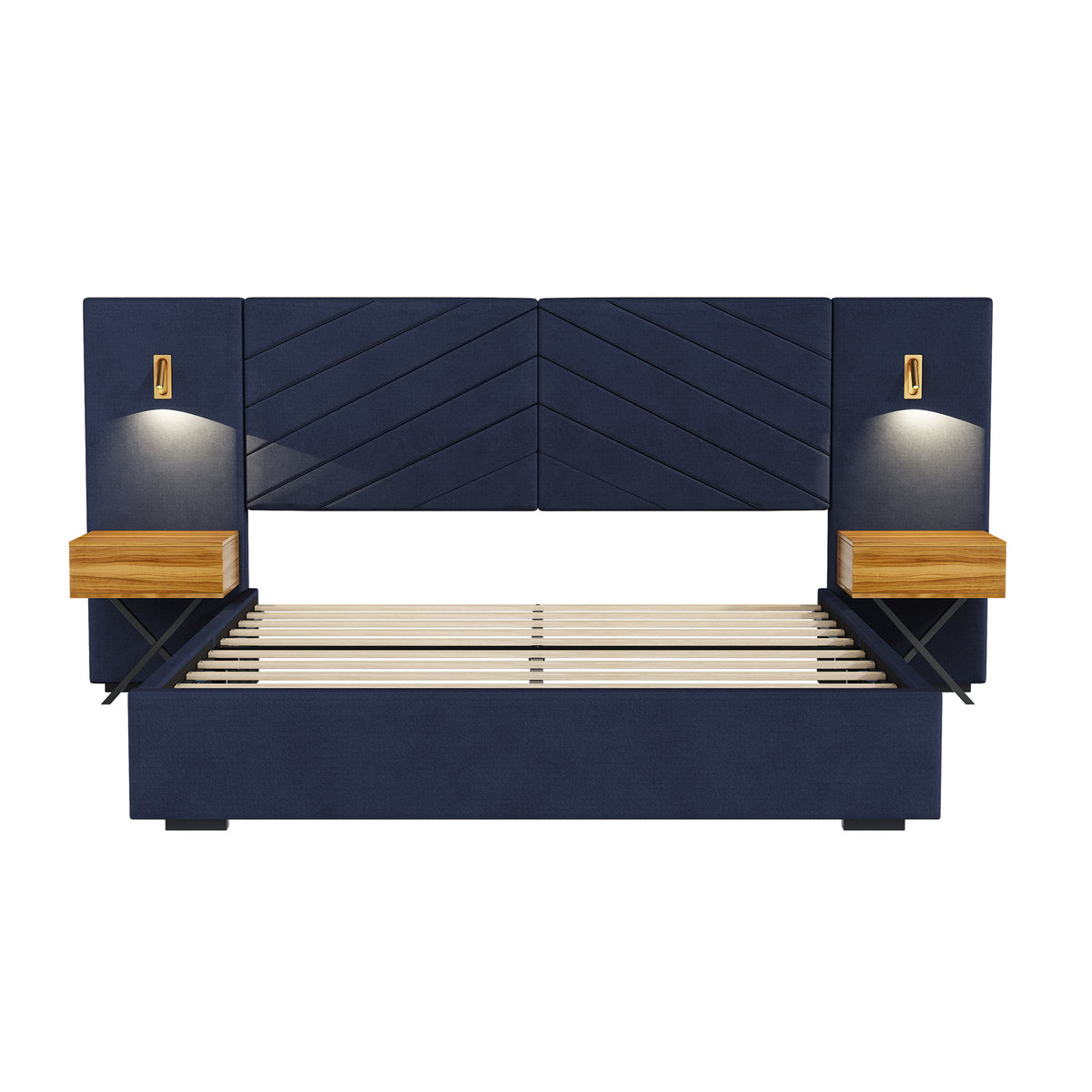 Ice Velvet Queen Bed Frame with channel-tufted wingback headboard by Anthony & Home, showcasing plush velvet upholstery and elegant design.