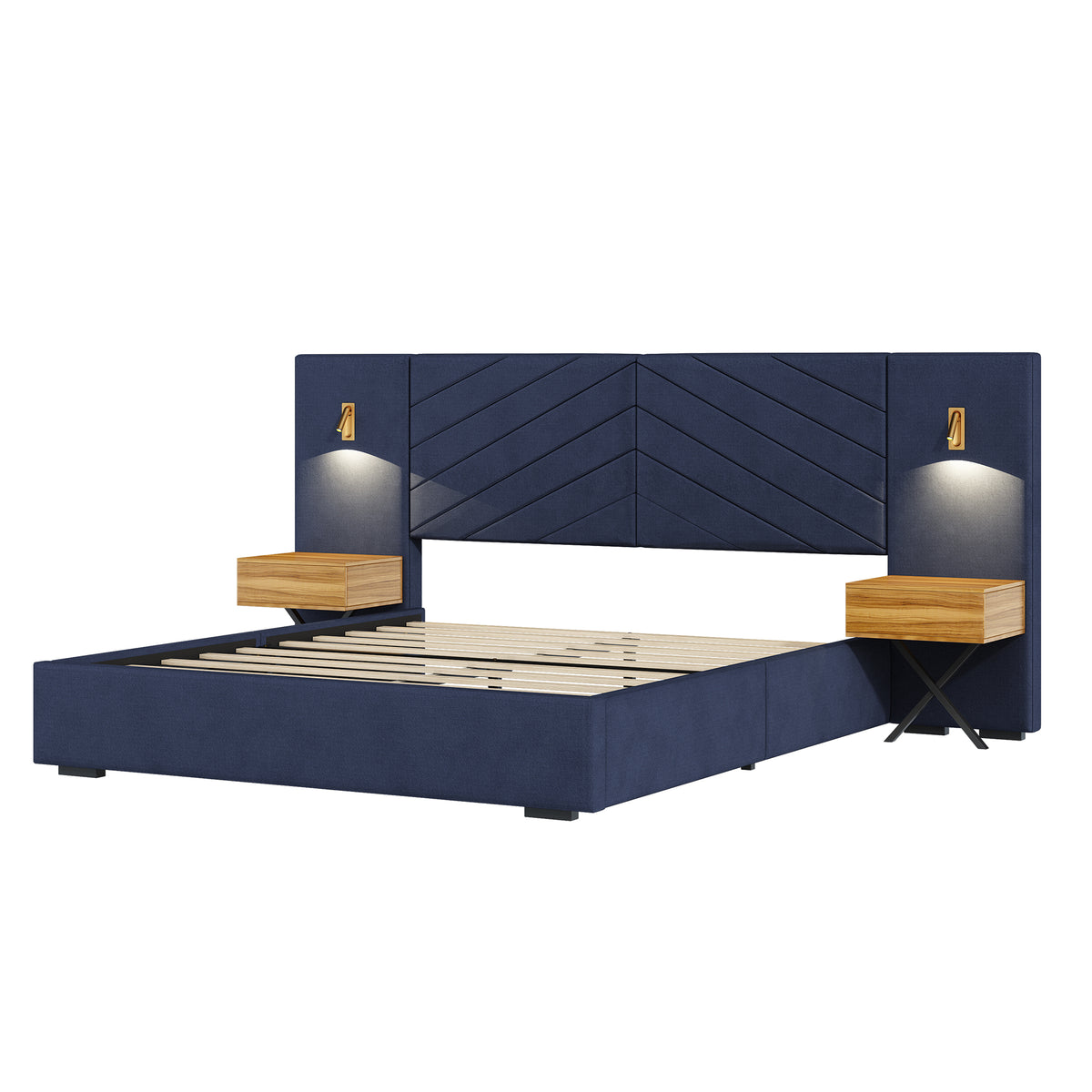 Ice Velvet Queen Bed Frame with Channel Tufted Wingback Headboard by Anthony & Home in a stylish bedroom setting
