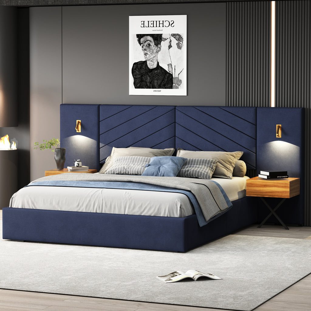 Ice Velvet Queen Bed Frame by Anthony & Home with channel-tufted wingback headboard in a stylish studio collection design.