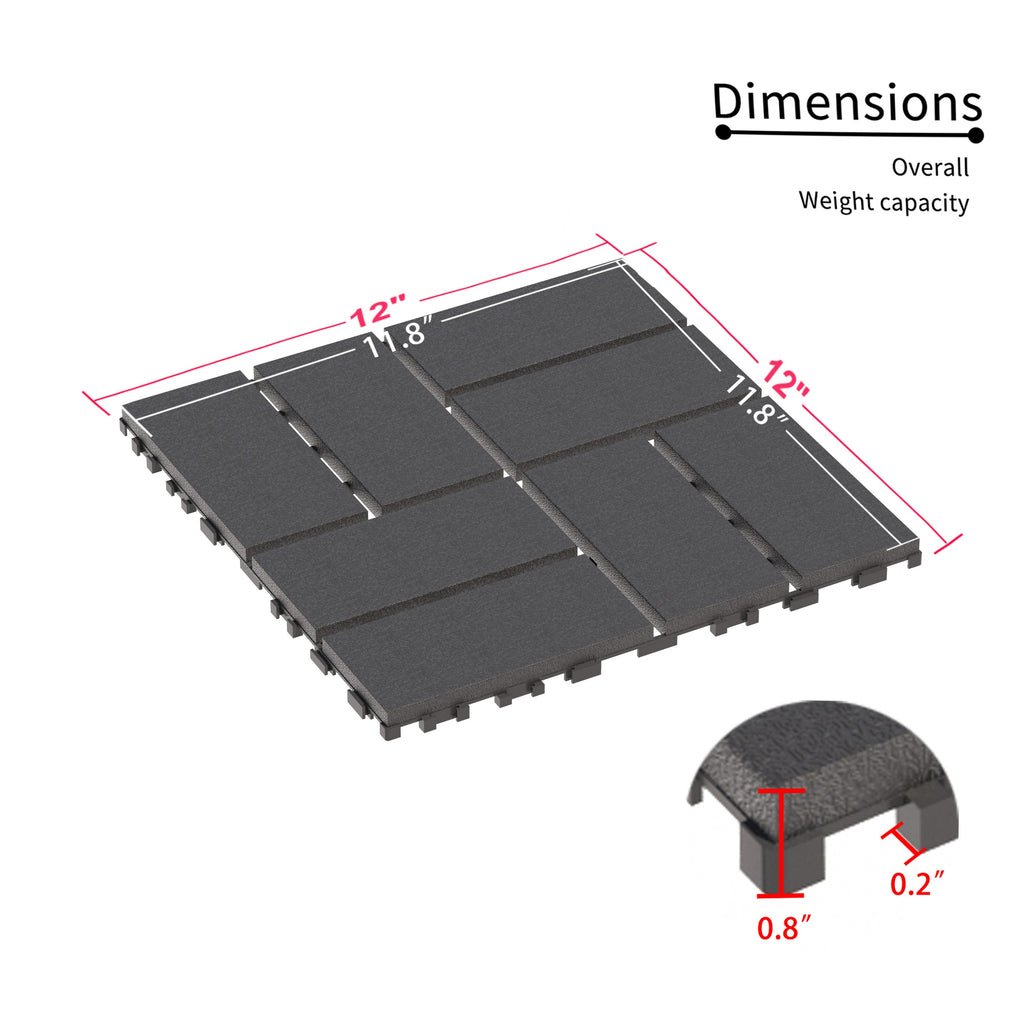Grey polypropylene interlocking deck tiles, 44-pack of 12x12 inch tiles by Anthony & Home, suitable for outdoor flooring.