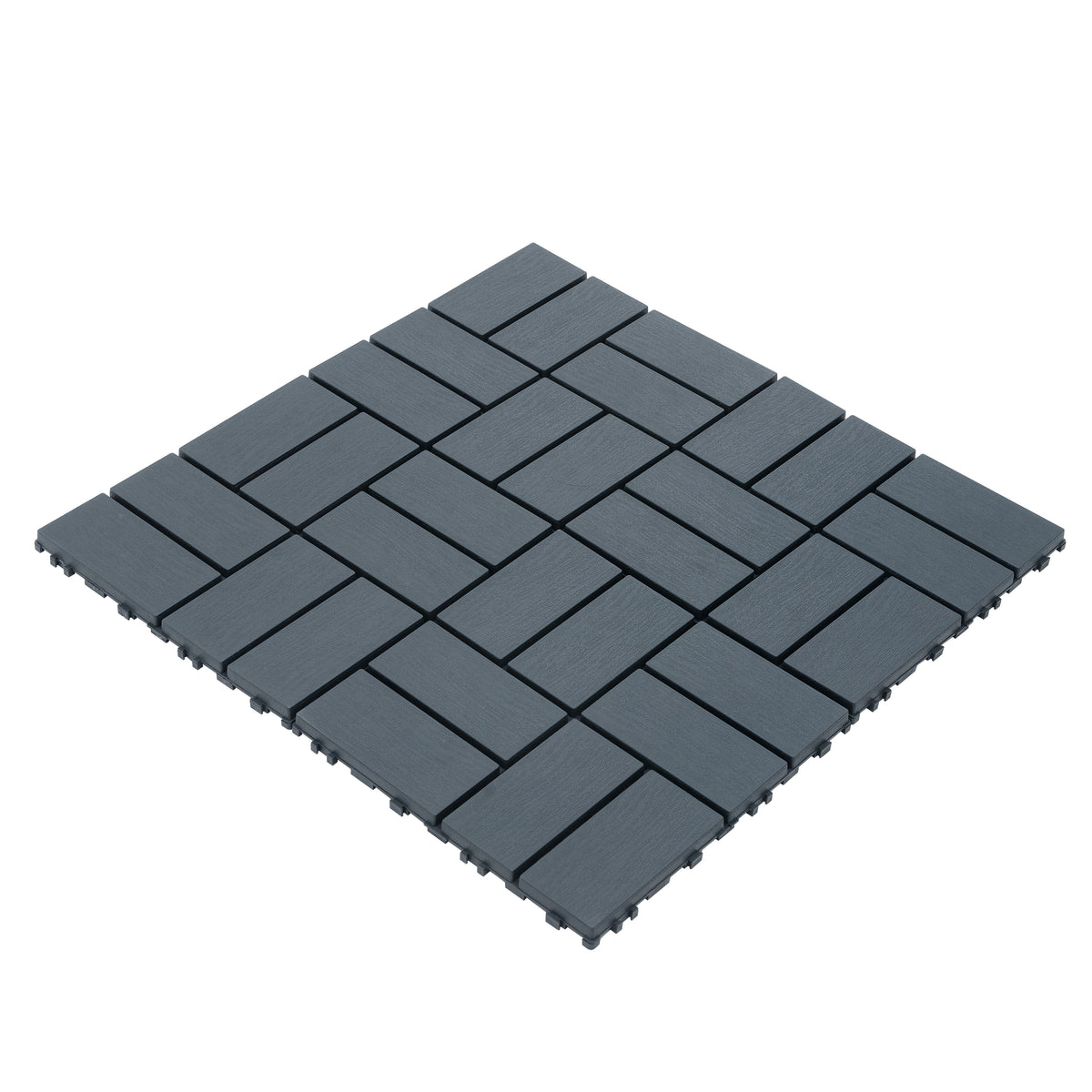 Grey polypropylene interlocking deck tiles, 12x12 inches, 44-pack by Anthony & Home, showing assembled outdoor flooring tiles.