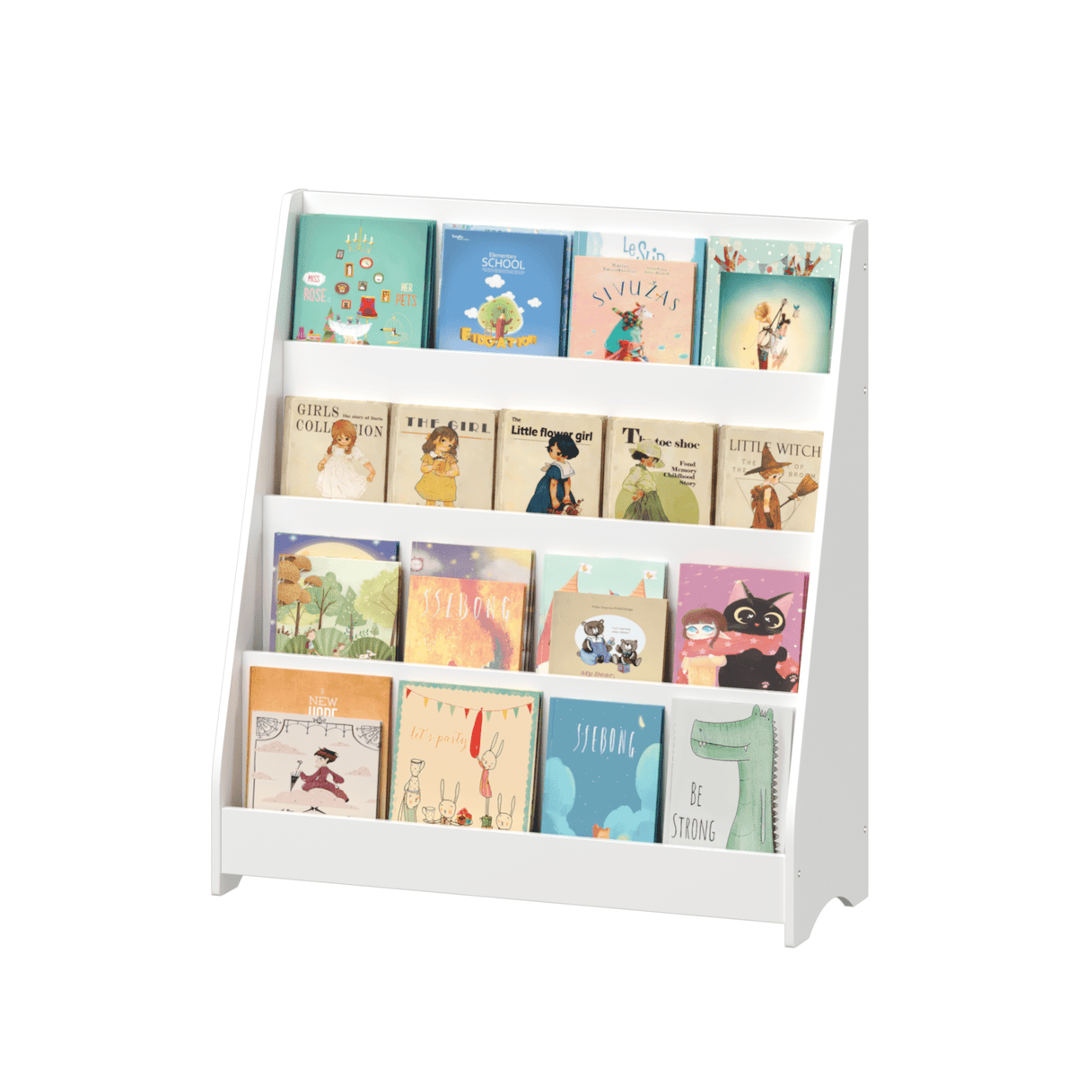 Anthony & Home Kids Bookshelf Exclusive Edition, wooden children's bookshelf with multiple compartments for books and toys.