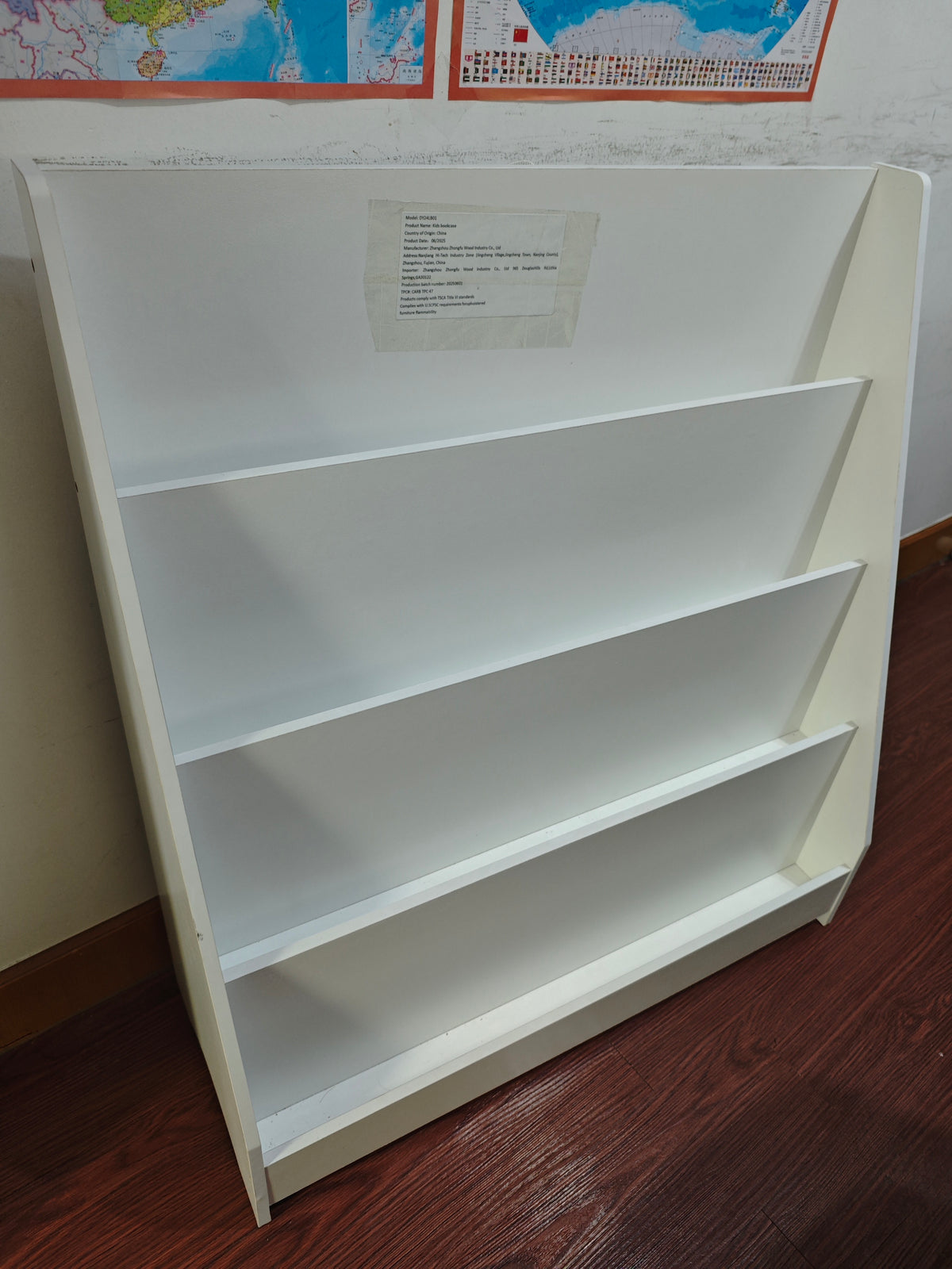 Kids bookshelf by Anthony & Home, exclusive edition with colorful storage compartments and sturdy wooden construction.