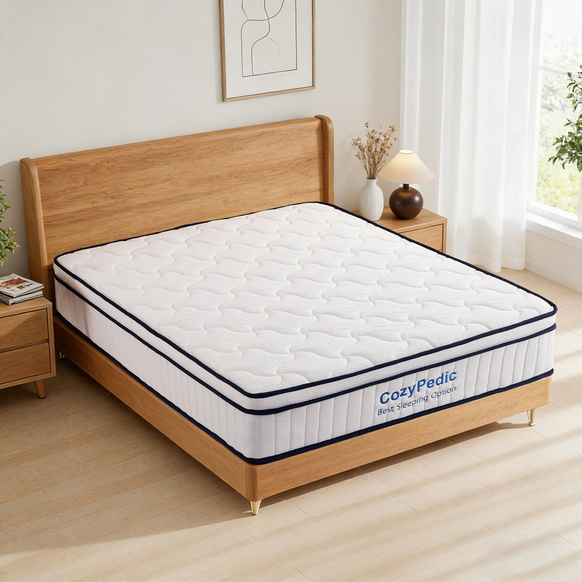 Anthony & Home King Memory Foam Pocket Spring Mattress showing plush surface with memory foam and pocket spring layers.