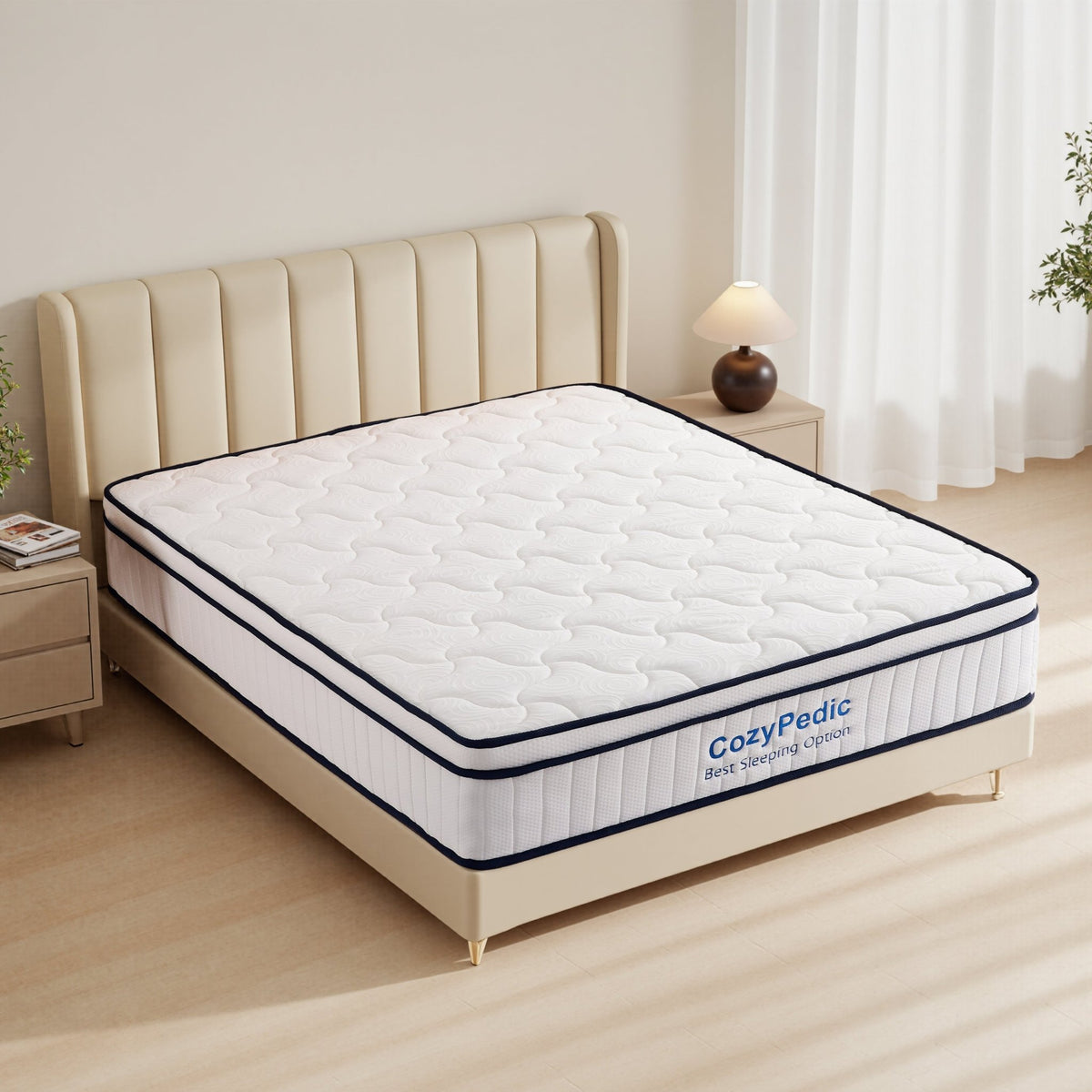 King size Anthony & Home Memory Foam Pocket Spring Mattress showing a plush, well-made mattress with a soft fabric cover.