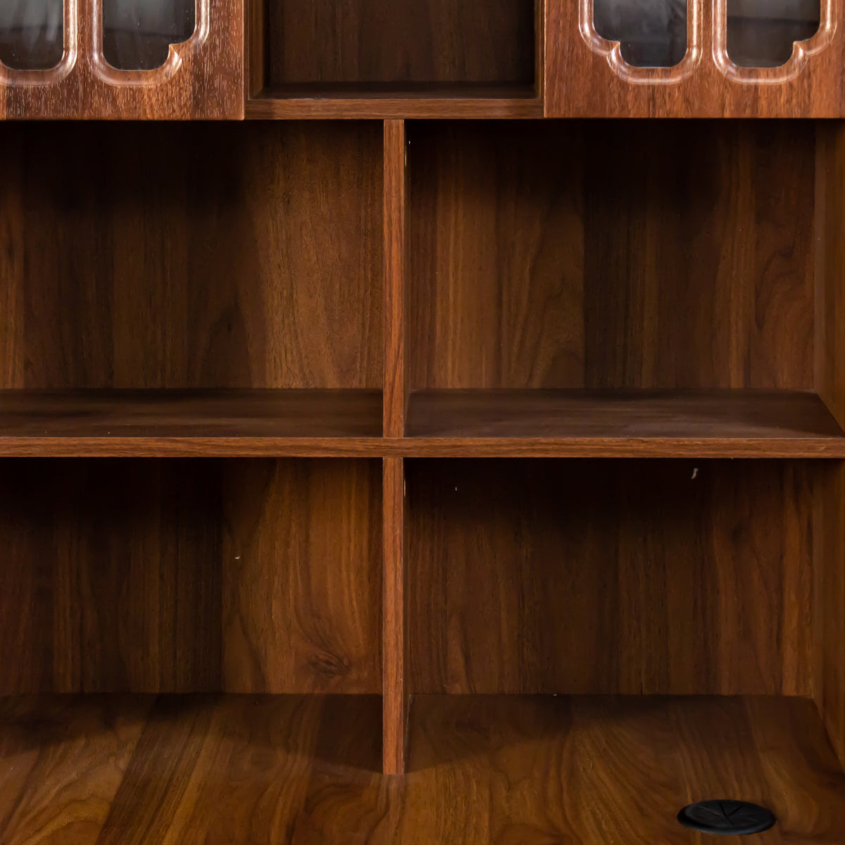Oak veneer L-shaped corner desk with hutch by Anthony & Home, featuring ample workspace and storage.