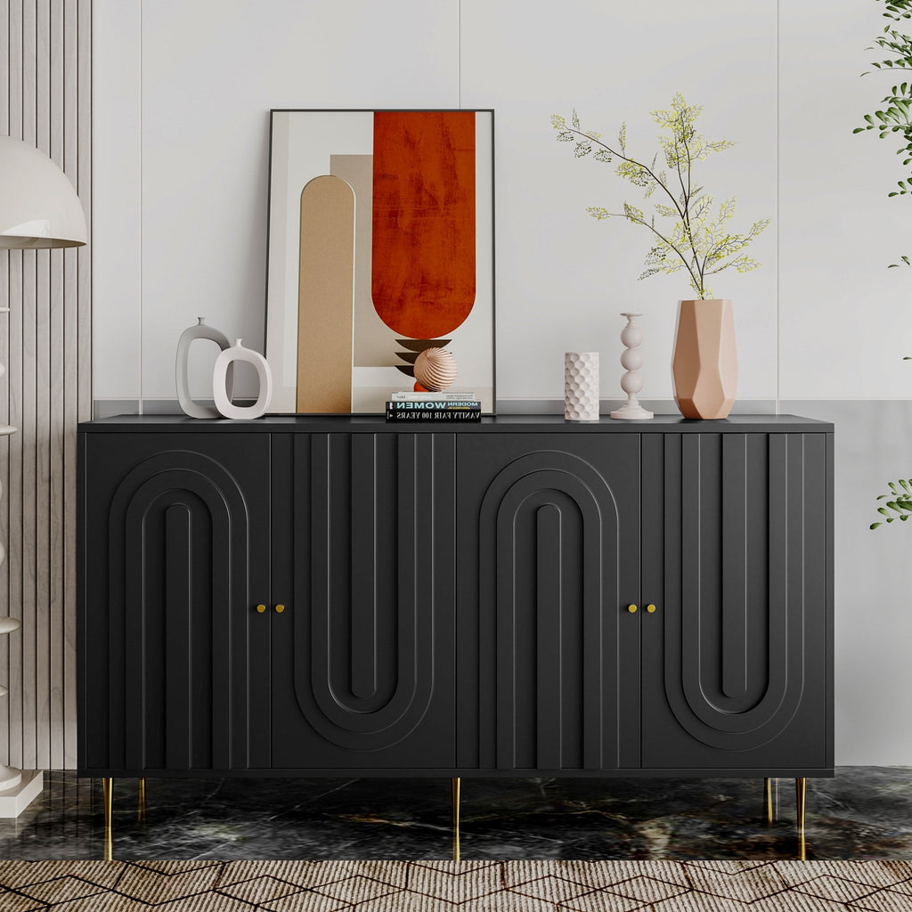 Lacquered black wood four-door cabinet by Anthony & Home, limited edition, showcasing sleek modern design and elegant finish.