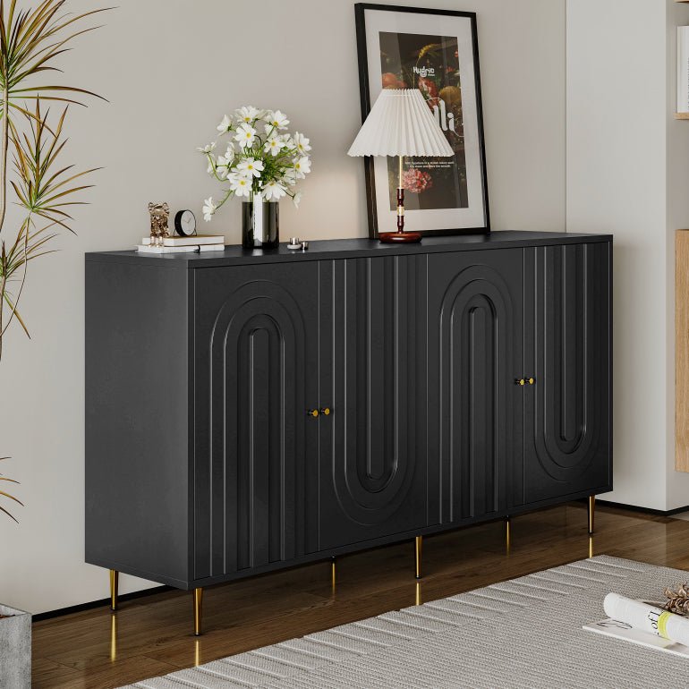 Lacquered black wood four-door cabinet by Anthony & Home, limited edition, showcasing sleek design and polished finish