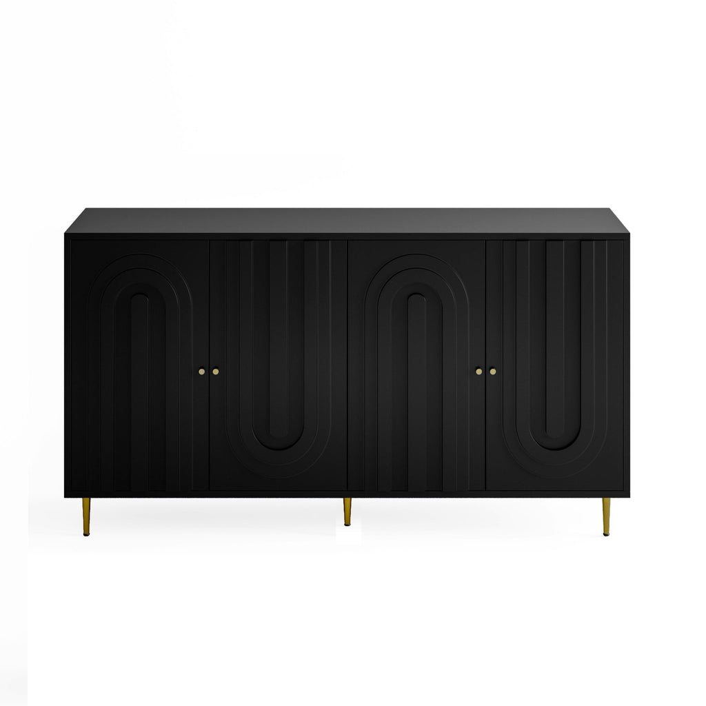 Lacquered black wood cabinet with four doors, limited edition Anthony & Home furniture, showcasing a sleek, modern storage piece