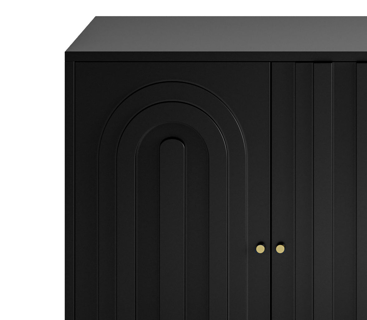 Lacquered black wood cabinet with four doors, limited edition Anthony & Home furniture, showcasing sleek modern design