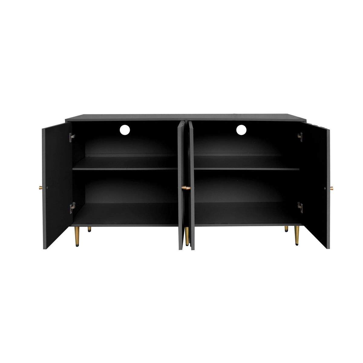 Lacquered black wood cabinet with four doors, limited edition by Anthony & Home, showcasing sleek modern storage design.