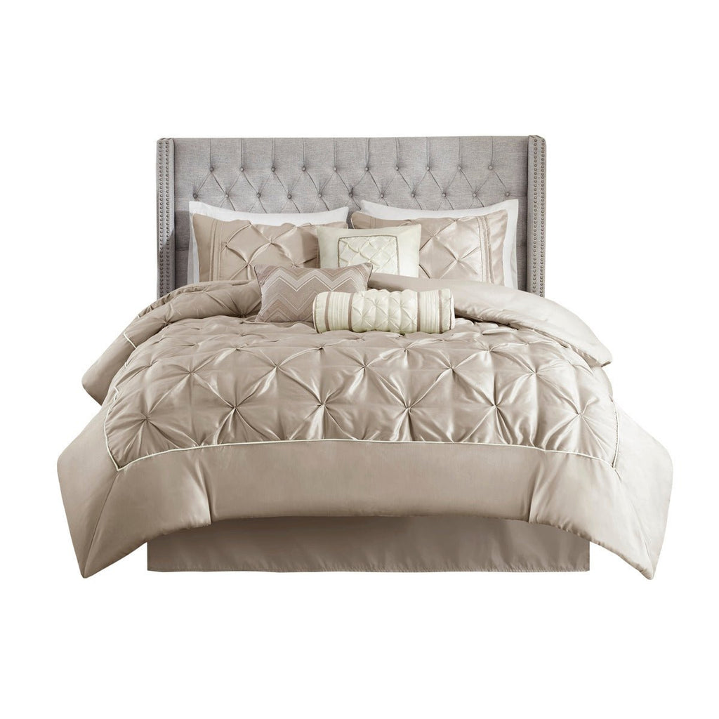 King Laurel tufted comforter set by Anthony & Home featuring plush fabric and tufted design, shown on a neatly made bed.